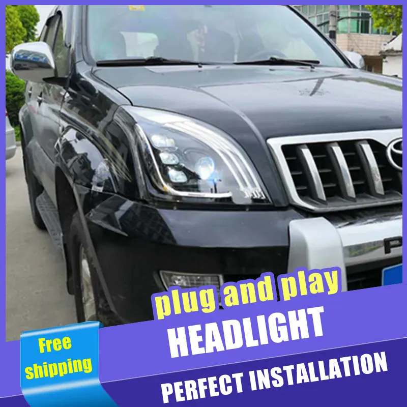 

2PCS Car Style LED headlights for Toyota prado 2003-2009 for prado headlamp LED DRL Lens Double Beam H7 HID Xenon bi xenon lens