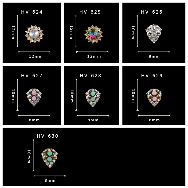 10pcs/lot crystals 3D Glitter Nail Art Sticker Retro Metal Style triangle Round Alloy Tips Decoration Charms AB Jewelry | Красота и
