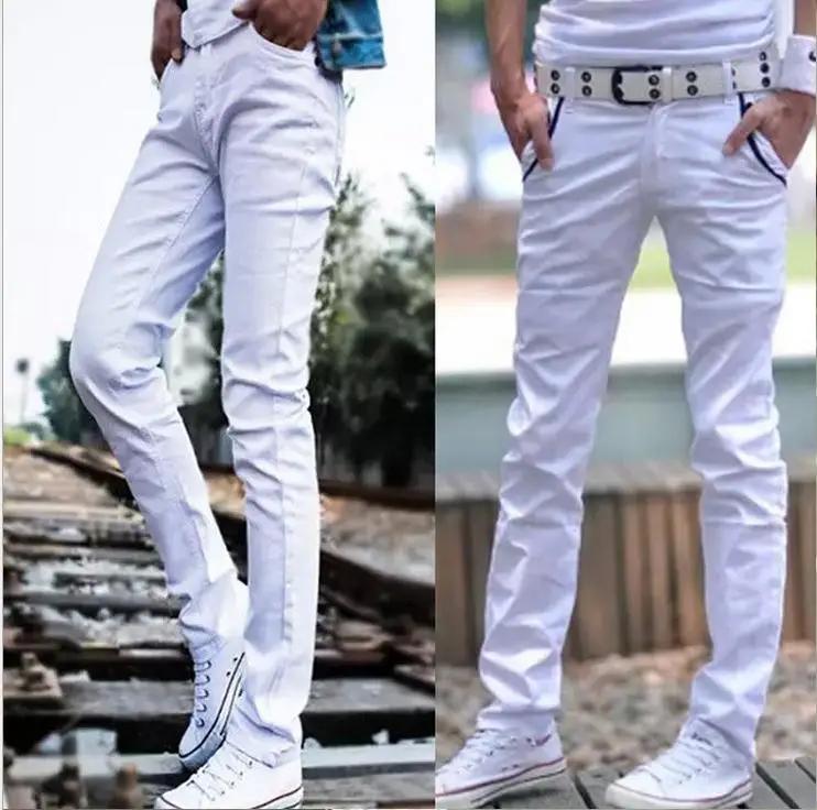 Мода 2021 для мужчин Slim Fit повседневные белые эластичные тонкие облегающие штаны