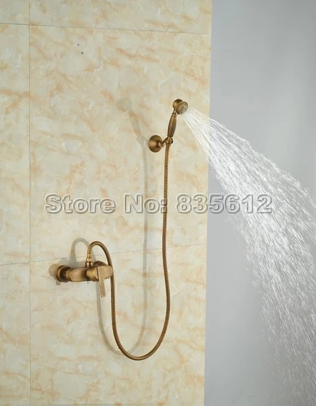 Настенный смеситель для ванной комнаты с античной латунной отделкой + ручной