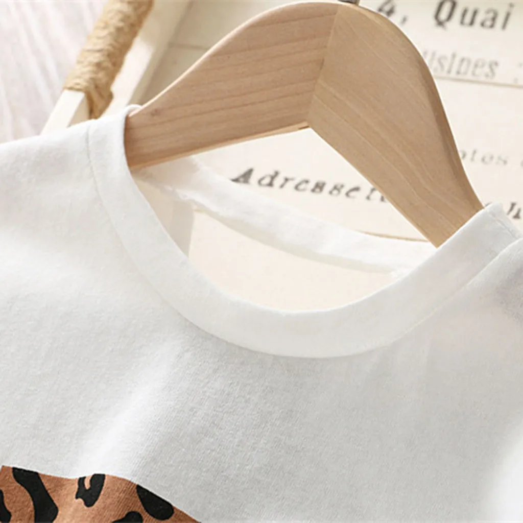 Toddler Kid Baby Girls Outfits Clothes Letter T-Shirt Top+Leopard Cake Skirt Set | Детская одежда и обувь
