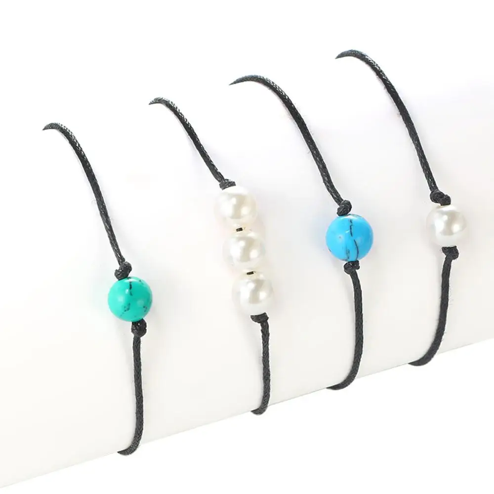 Простой перламутровый синий зеленый белый ручной плетеный кожаный браслет 4 шт