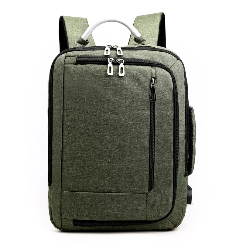 Армейский зеленый Men Backpack 15.6-inch Laptop Bag Large Capacity Multi-layer USB Charging Waterproof Business Leisure Travel Youth Backpack - Цвет: Армейский зеленый