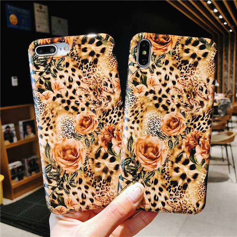 JIBAN Fashion Leopard Flower Phone Case for Iphone X/XR/XS MAX 6 6plus Soft Anti-fall Glossy Cover IPhone 7/8plus |
