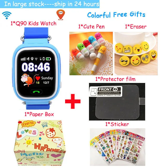 blue package 1 Gps Q90 смарт детские часы телефон с sim-картой Wi-Fi расположение SOS Вызов трекер дети анти-потеря монитор устройство часы PK Q100 Q50 - Цвет: blue package 1
