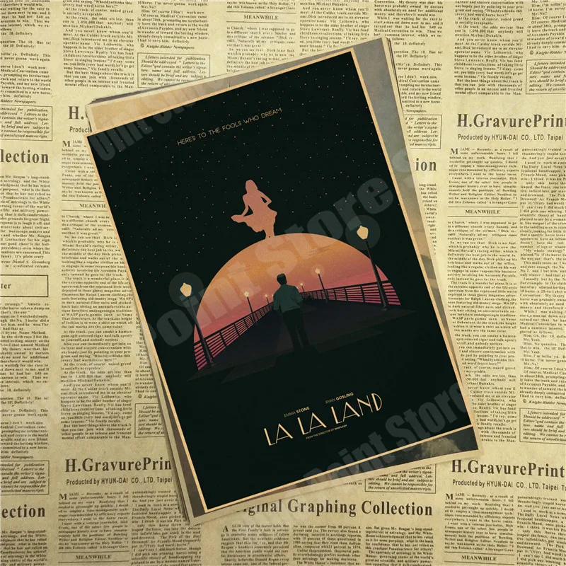 LA LAND фильм ретро крафт-бумага плакат ретро художественные изделия для стен Стикеры гостиной краски бар кафе - Цвет: Зеленый