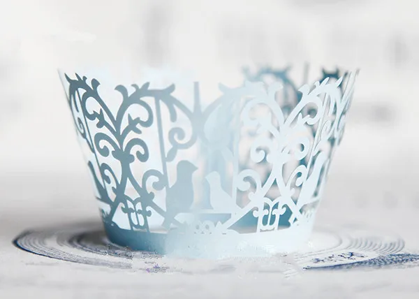 

Free Shipping light blue lace birds cupcake wrapper muffin cup cake cups wrappers paper wedding party decoration supplies