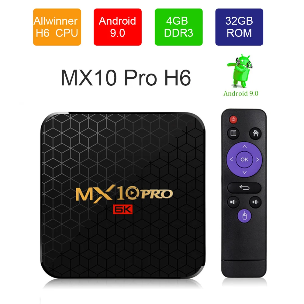 ТВ приставка MX10 Pro Allwinner H6 4 Гб DDR3 RAM 64 EMMC ROM 2 4G WIFI Android 9 0 6K 4K HD Smart Box дистанционное