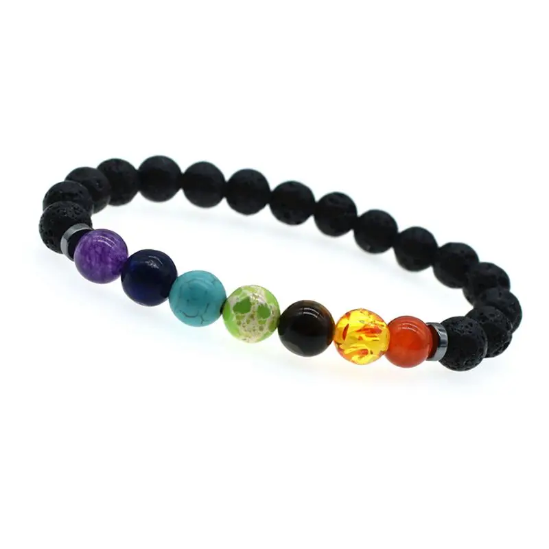 Браслет из гематита и чакры ручной работы разноцветные бусины натурального