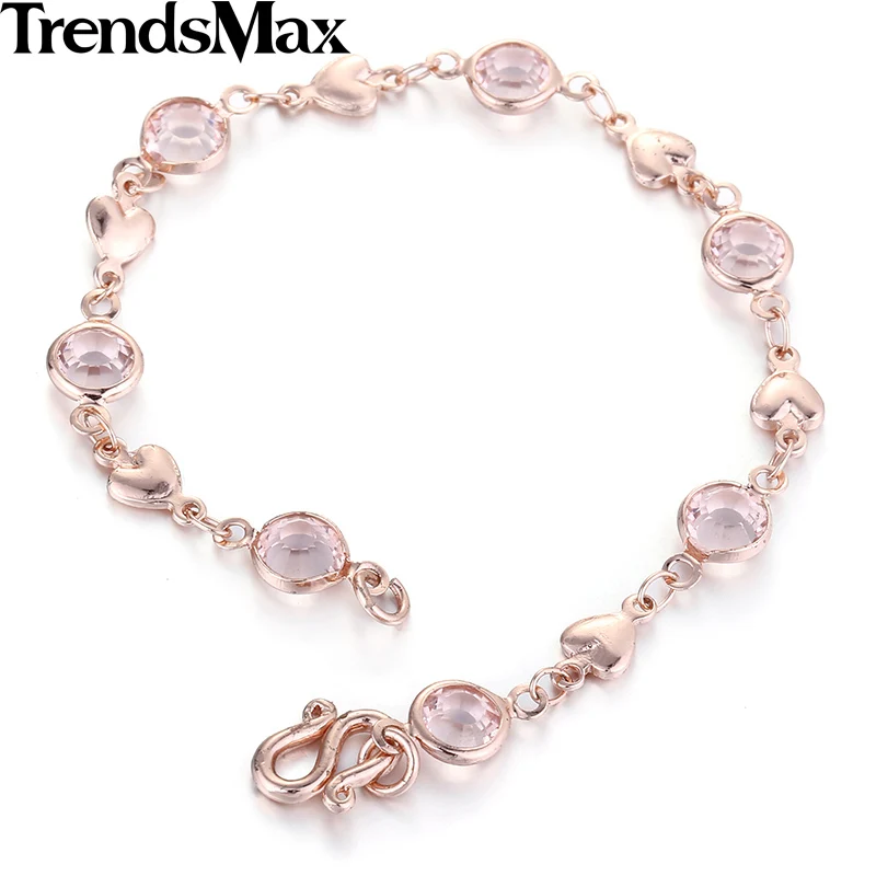 Trendsmax 6 мм 17 7 см женский браслет для девочек 585 цвета розового золота с сердечками