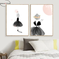 okhotcn watercolor ballet girl dancing unframed canvas painting nordic wall art nordic portrait pictures for girls bedroom decor