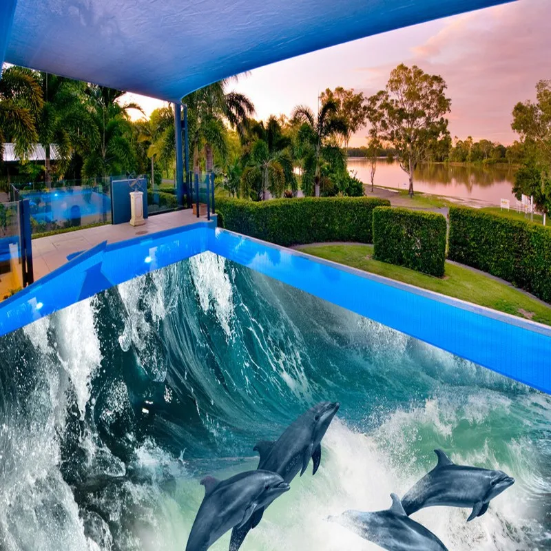 

Free Shipping 3D marine dolphin fashion flooring self-adhesive bedroom bathroom living room lobby flooring wallpaper mural