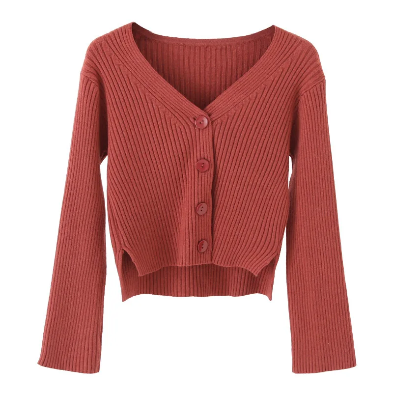Autumn winter Knitted soft Pure color pit short cardigans Sweater cardigan Women 2019 knit sweater female V-neck coat |