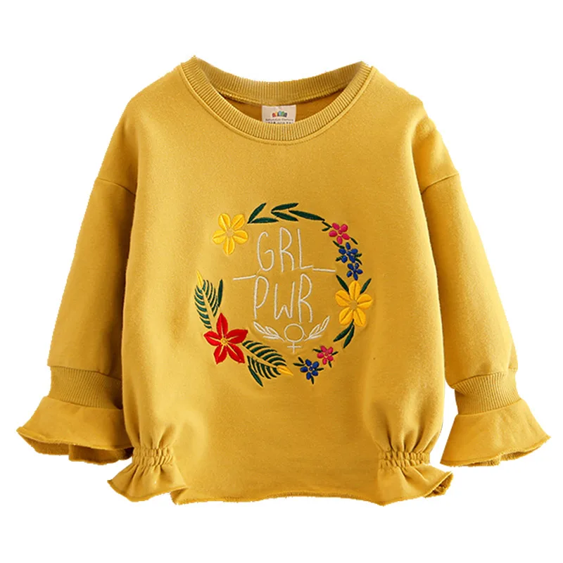 Autumn Spring Fashion Cute 2 3 4 5 6 7 8 9 10 Years Children Flower Letter Flare Trumpet Sleeve Kids Baby Girl Sweatshirts