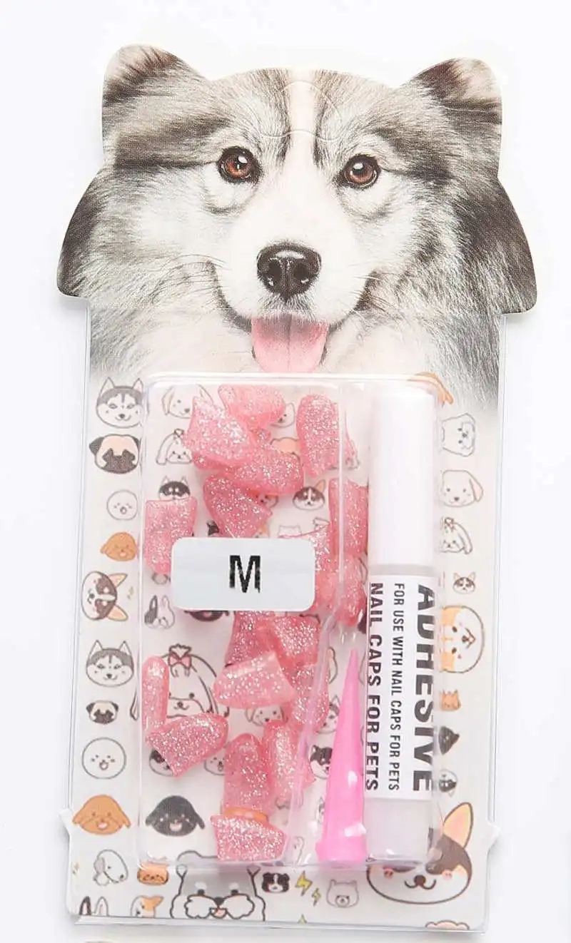 Light pink glitter 20 шт., мягкие силиконовые колпачки для ногтей в виде блистерной карты для собак, защита для ухода за домашними животными, защита для лап и когтей с бесплатным клеем и аппликатором - Цвет: Light pink glitter
