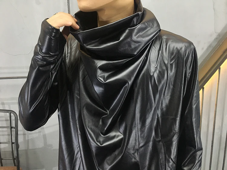 2018 новая мужская одежда стилист GD Мода Высокий воротник ПУ личности кожа