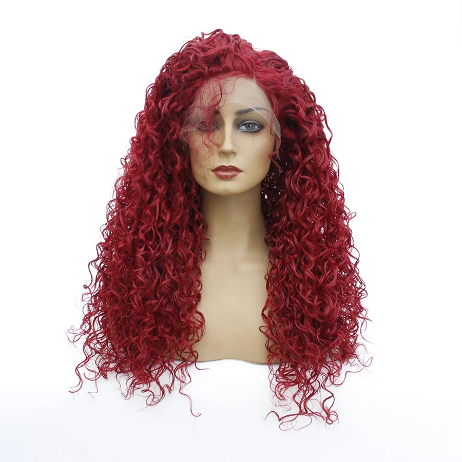 Омбре синтетические вьющиеся парик с челкой кружевом спереди для черных женщин