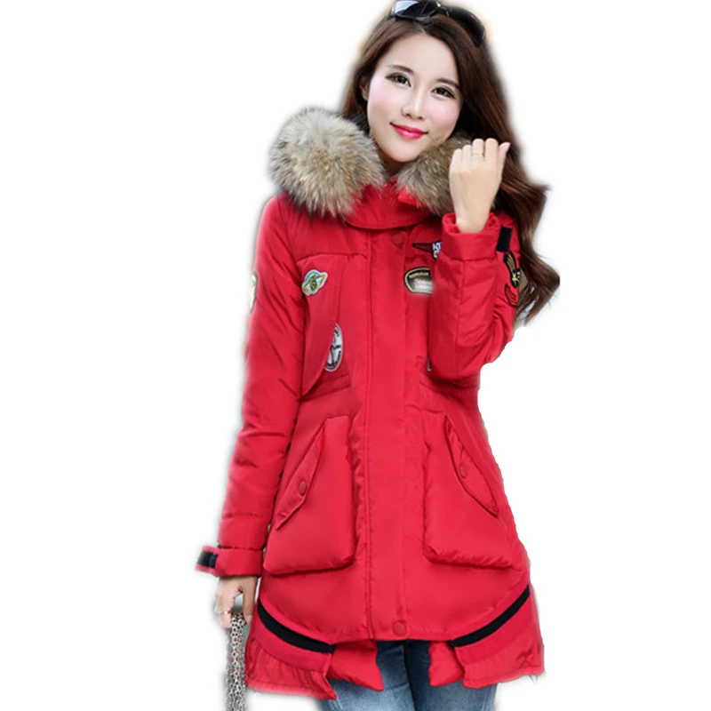 Новинка женский пуховик с воротником из меха енота модная женская длинная парка