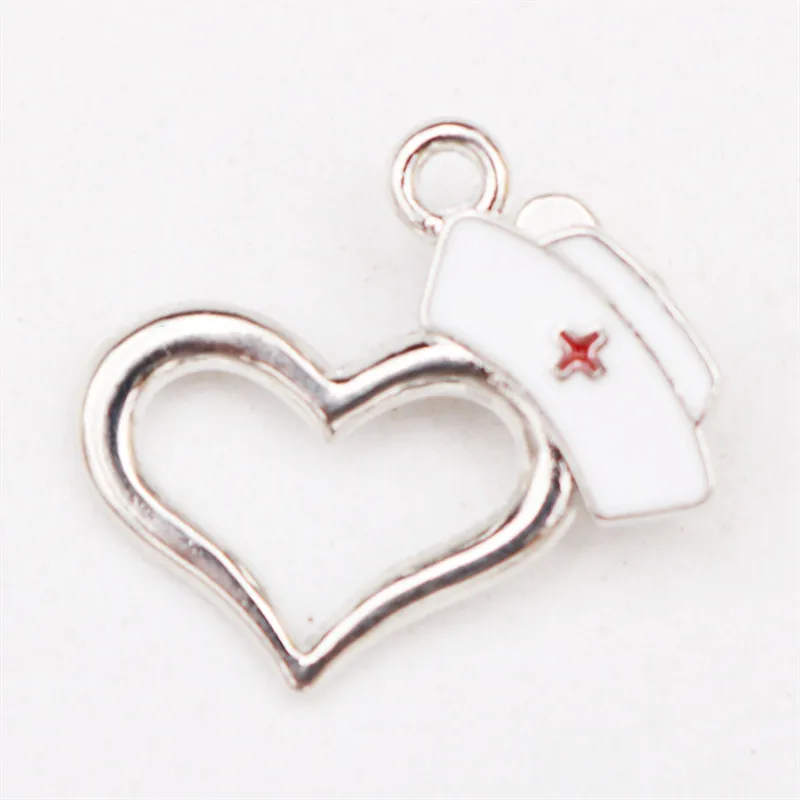 p3 Multi style Creative Handmade Drip Oil Medical Jewelry Pendant Stethoscope Charms Syringe Charms Nurse Hat Charms 6pcs A1533 - Metal color: p3