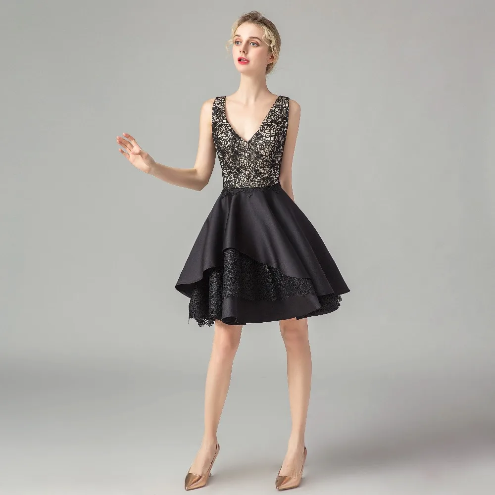 Ruthshen коктейльные платья с V образным вырезом черное атласное кружевное лоскутное