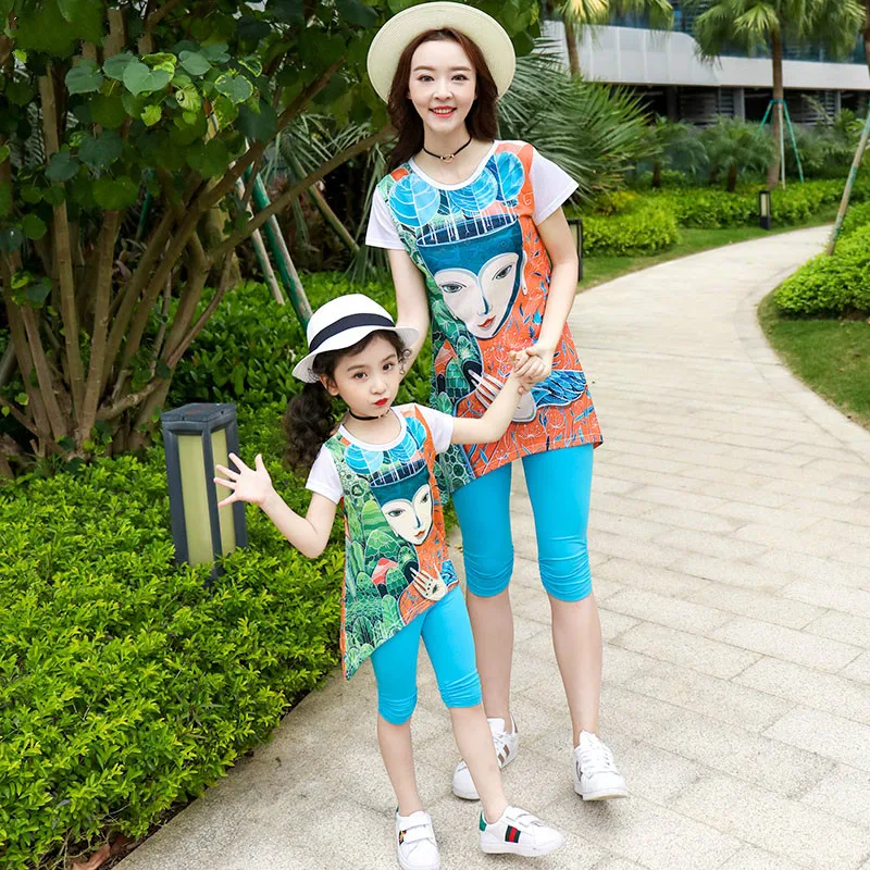 Одежда Мама и я летняя футболка для девочек + шорты семейная одежда комплект