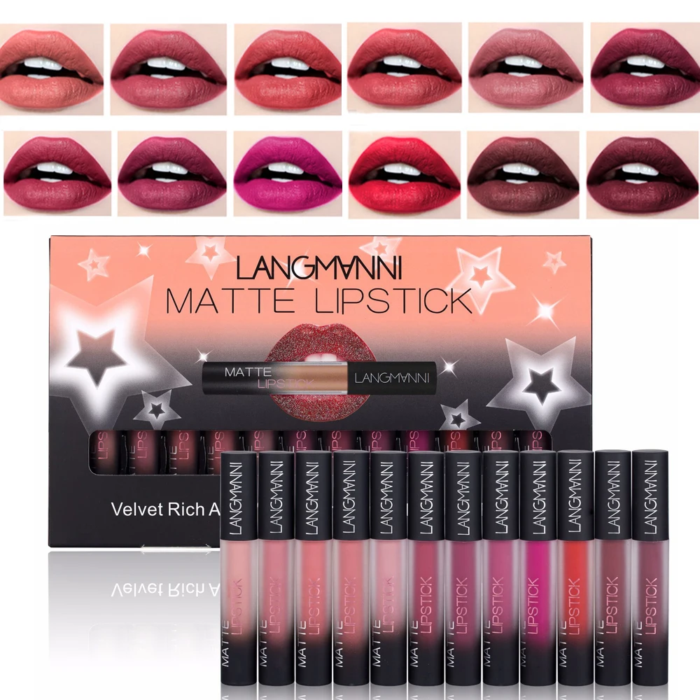 Набор губной помады 12 шт./компл. матовый бархатный набор для губ долговечный