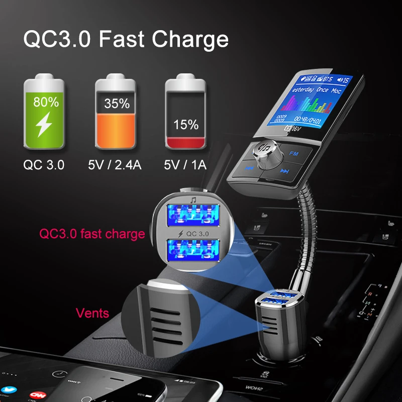 FM передатчик Bluetooth Handsfree автомобильный комплект 360 Вращающийся Автомобильный MP3