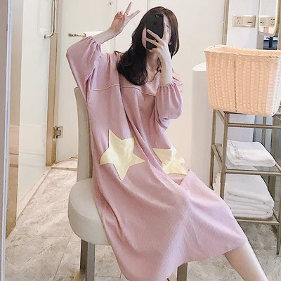 2702Pink Silka Surplus хлопковое Женское ночное платье с длинным рукавом, пижама, Однотонная ночная сорочка с v-образным вырезом, ночная рубашка, нижнее белье, ночное белье, домашняя одежда - Цвет: 2702Pink