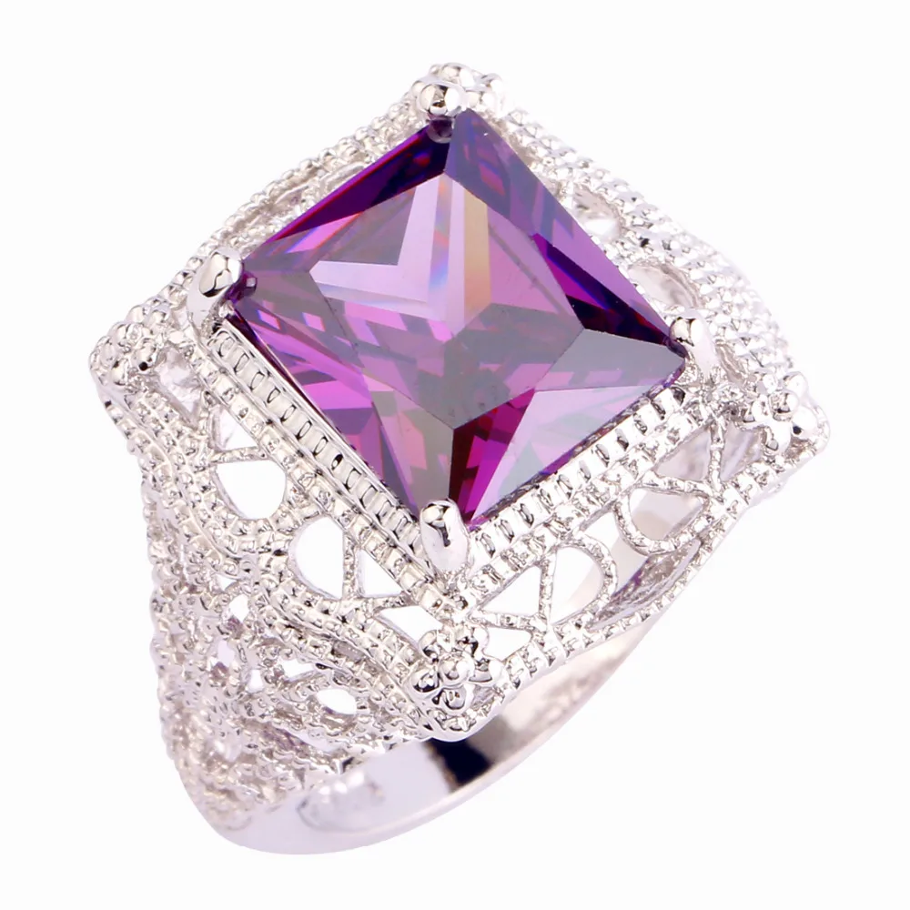 Lingmei Ретро стиль Бесплатная доставка выдалбливают унисекс Jewelry фиолетовый CZ