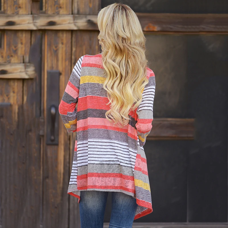 Asymmetrical Striped Cardigan Sweaters for Women Plus Size Patchwork Knitted Outwears 2019 Autumn Open Stitch Coat Female Shawl |