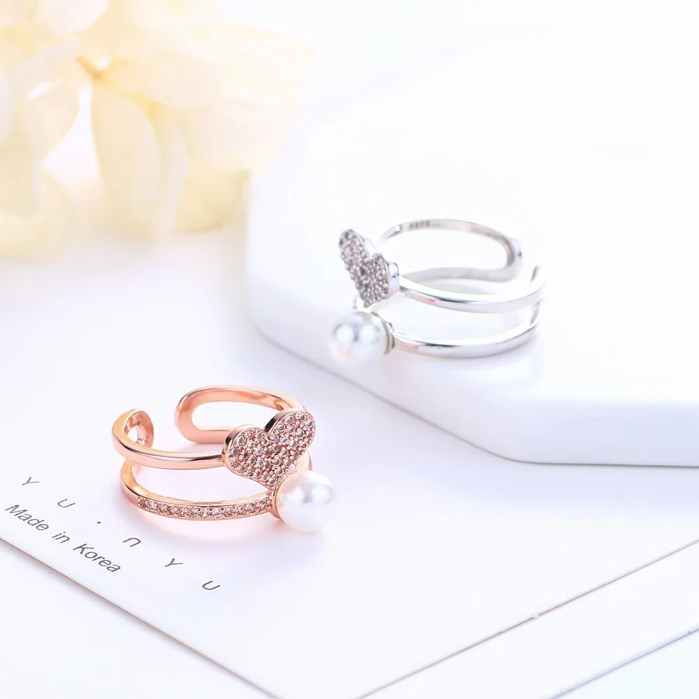 Bague Ringen,, модные 925 пробы серебряные кольца, двухслойные циркониевые жемчужные кольца для любви, обручальные ювелирные изделия для женщин