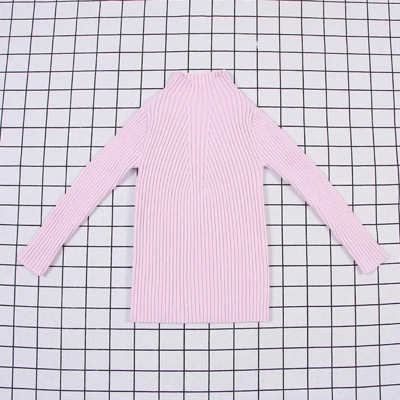light purple Детский свитер для девочек, свитер с высоким воротником, осенне-зимний теплый свитер для маленьких девочек, приталенный вязаный пуловер, RT145 - Цвет: light purple