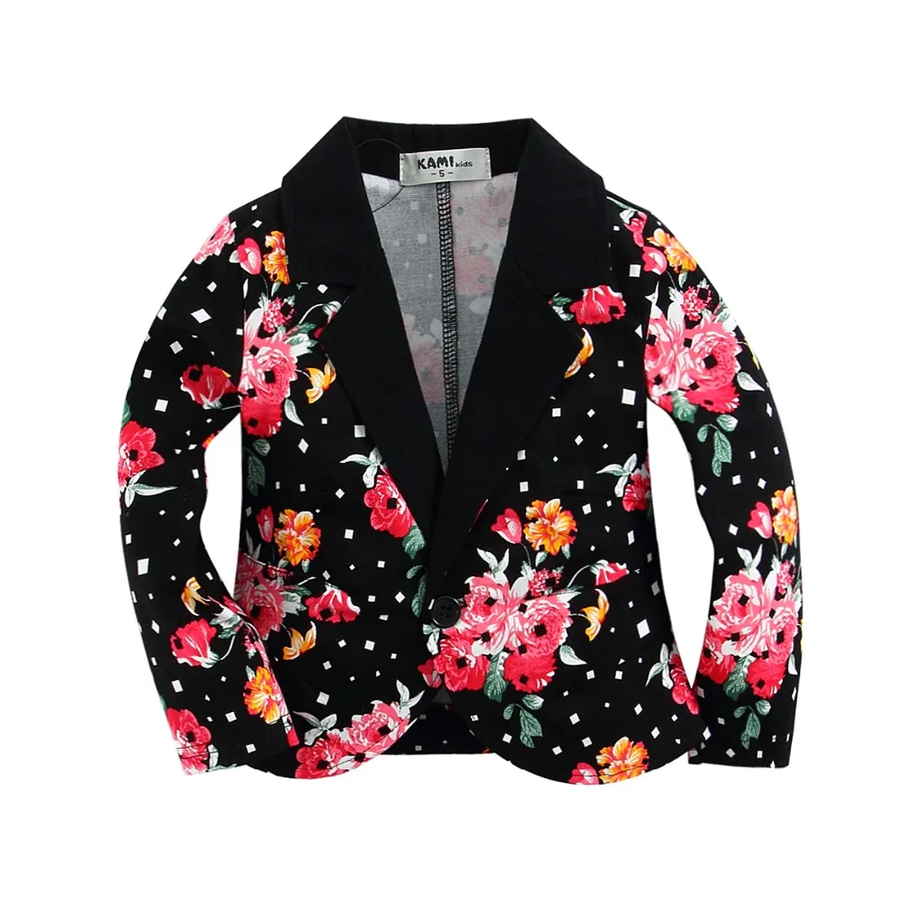 Новинка тканый хлопковый блейзер для маленьких девочек черный с цветочным