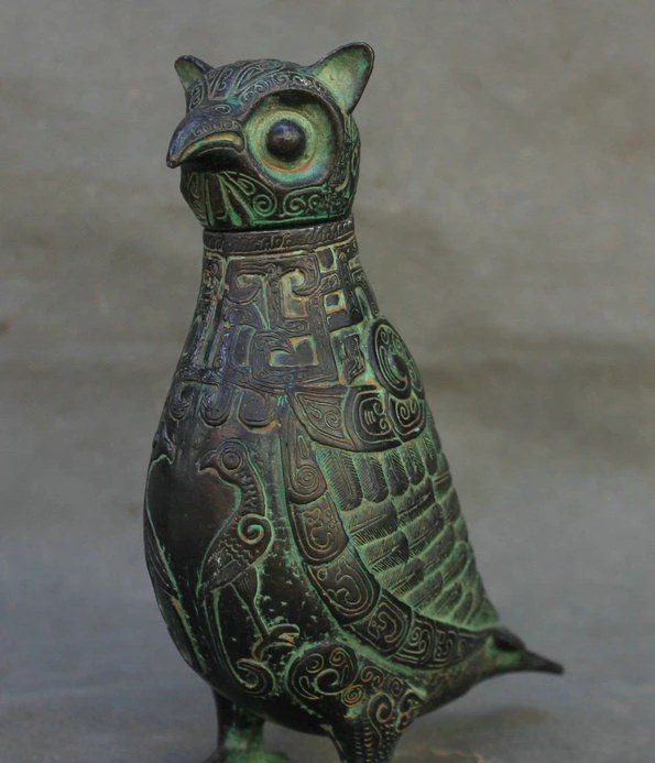 8 &quotкитайская Бронзовая фэншуй Сова Птица Минервы Ночная винный горшок сосуд