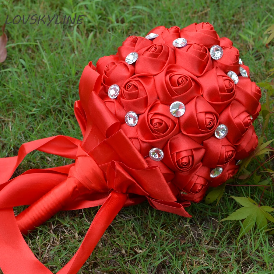 Супер хороший свадебный букет из 100% стразов для невесты красный Boque noiva примите