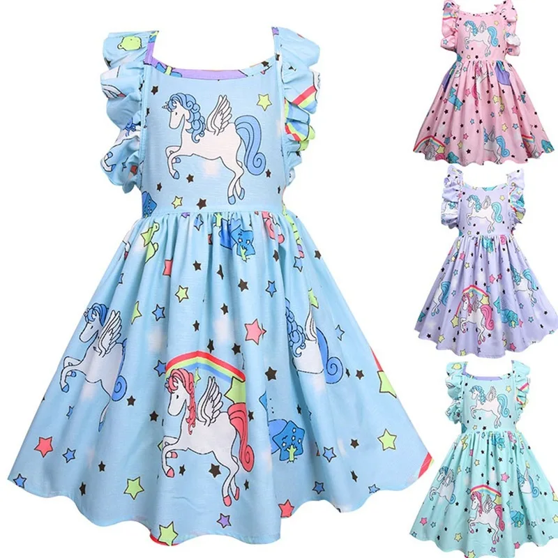 Kid Girls Unicorn Rainbow Dresses Princess Girl Halloween Festival Party Tutu Dress For Baby 3 - 8 Yrs Clothes Set | Детская одежда и