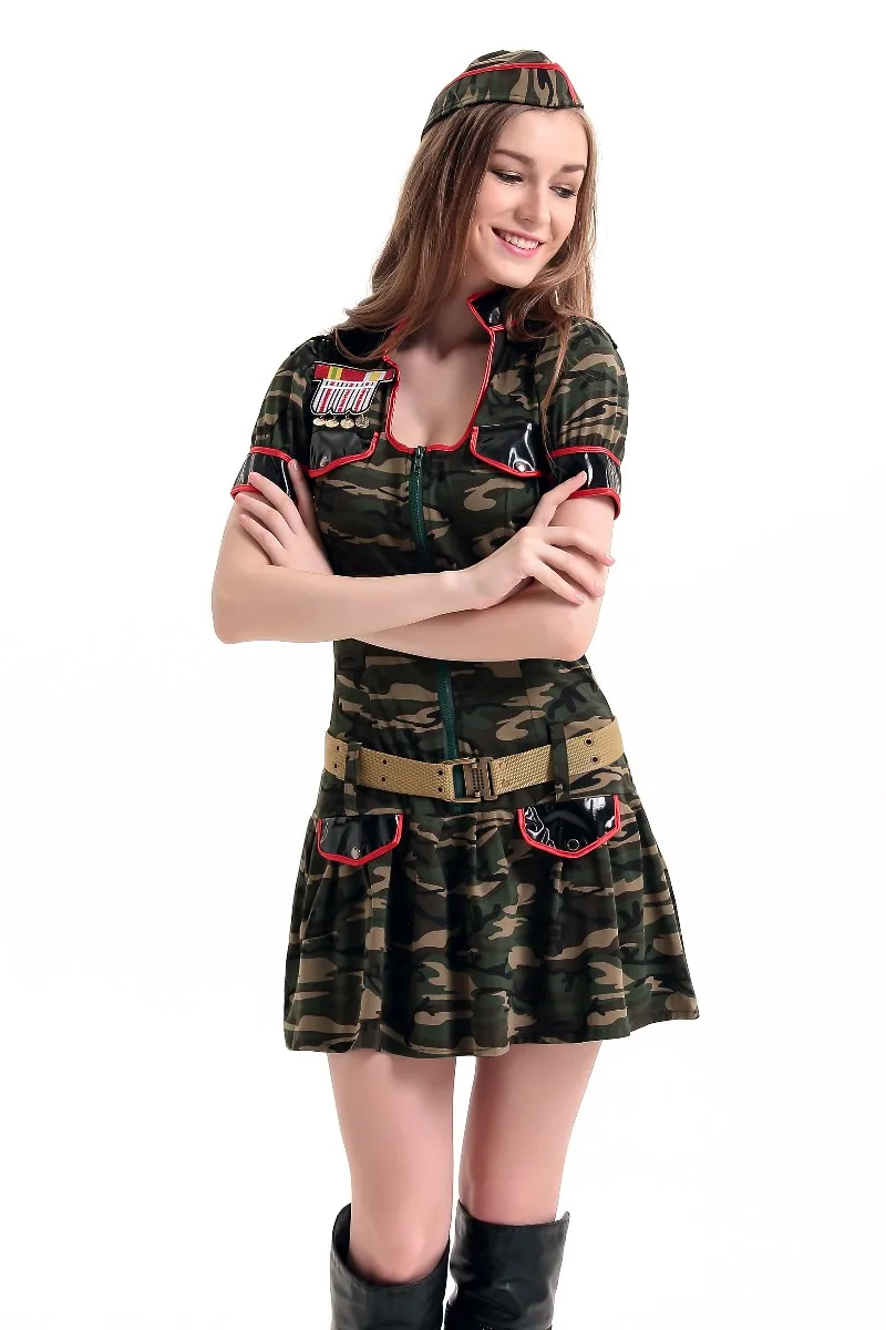 

Sexy Adult Women Army Uniform Costume Halloween Sexy Party Costumes Soldier Women Dress Camouflage Color
