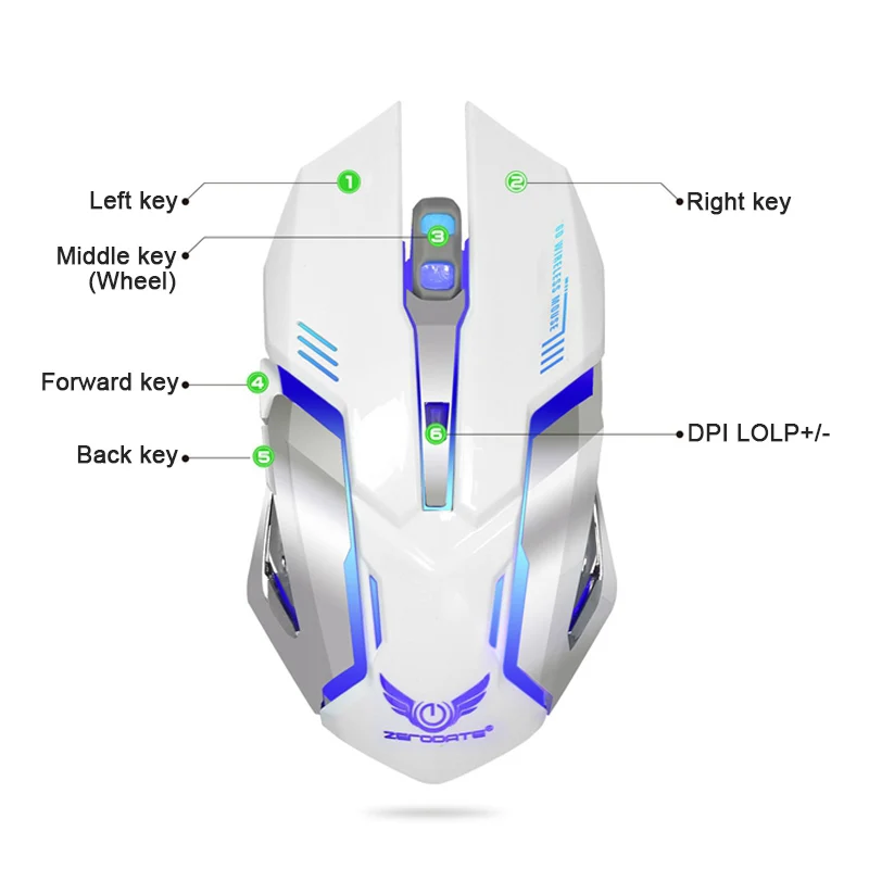 Беспроводная оптическая мышь 2 4G 6 кнопок 2400DPI компьютерная 7 цветов светодиодный