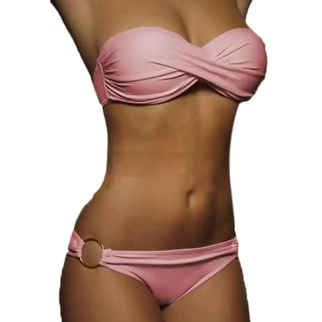 Женский купальник без бретелек из двух частей с тремя точками для бассейна