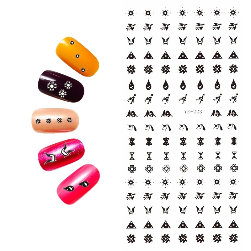 Водная наклейка для ногтей мультяшное солнце звезда сердце Черное кружево волна