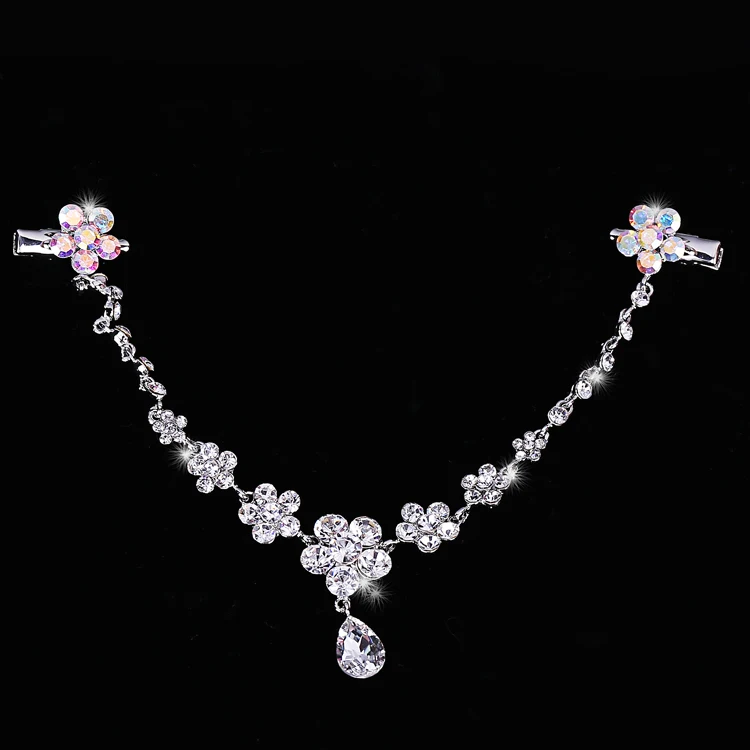 Заколка для волос + серебряная цепочка с розовыми кристаллами романтичные