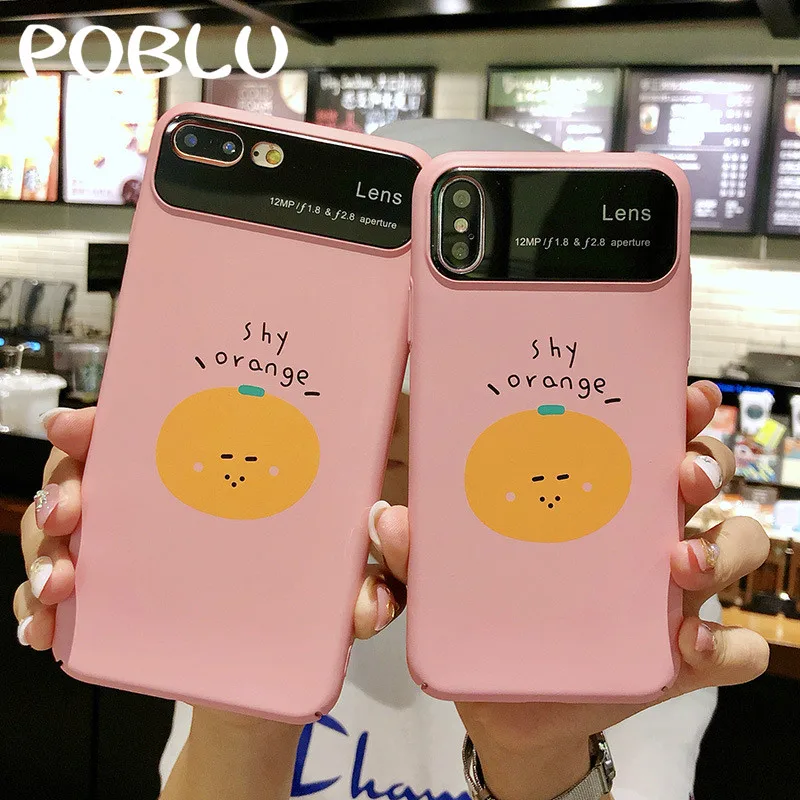 POBLU For iphone X Fashion Cartoon Fruit Orange Peach Phone Cover Cute Candy Color Mirror Hard PC Case Iphone 6s 7 8 Plus |