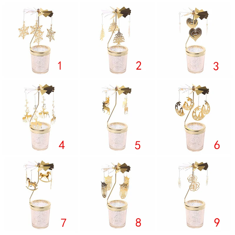 Home Christmas Decoration New Romantic Rotary Spinning Tealight Candle Metal Tea Light Holder Carousel
