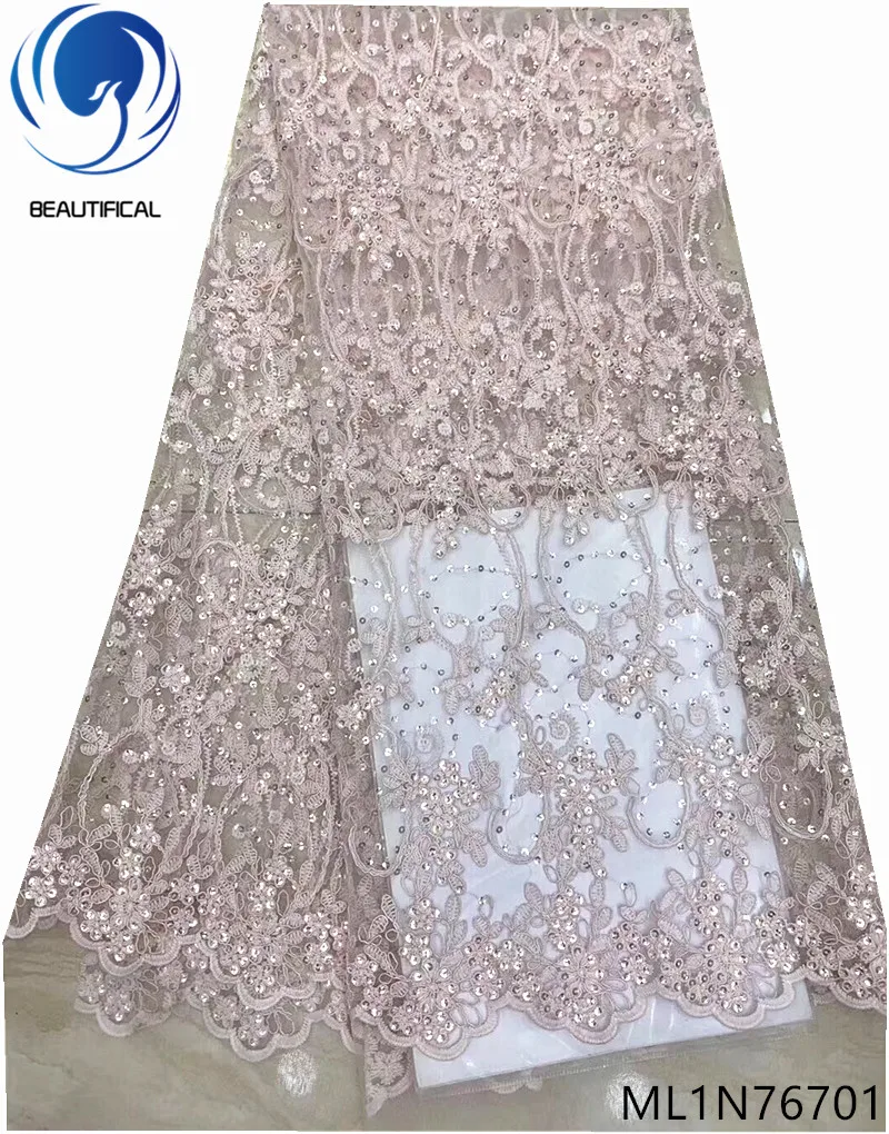 Красивая французская кружевная ткань Лидер продаж нигерийская с блестками 5