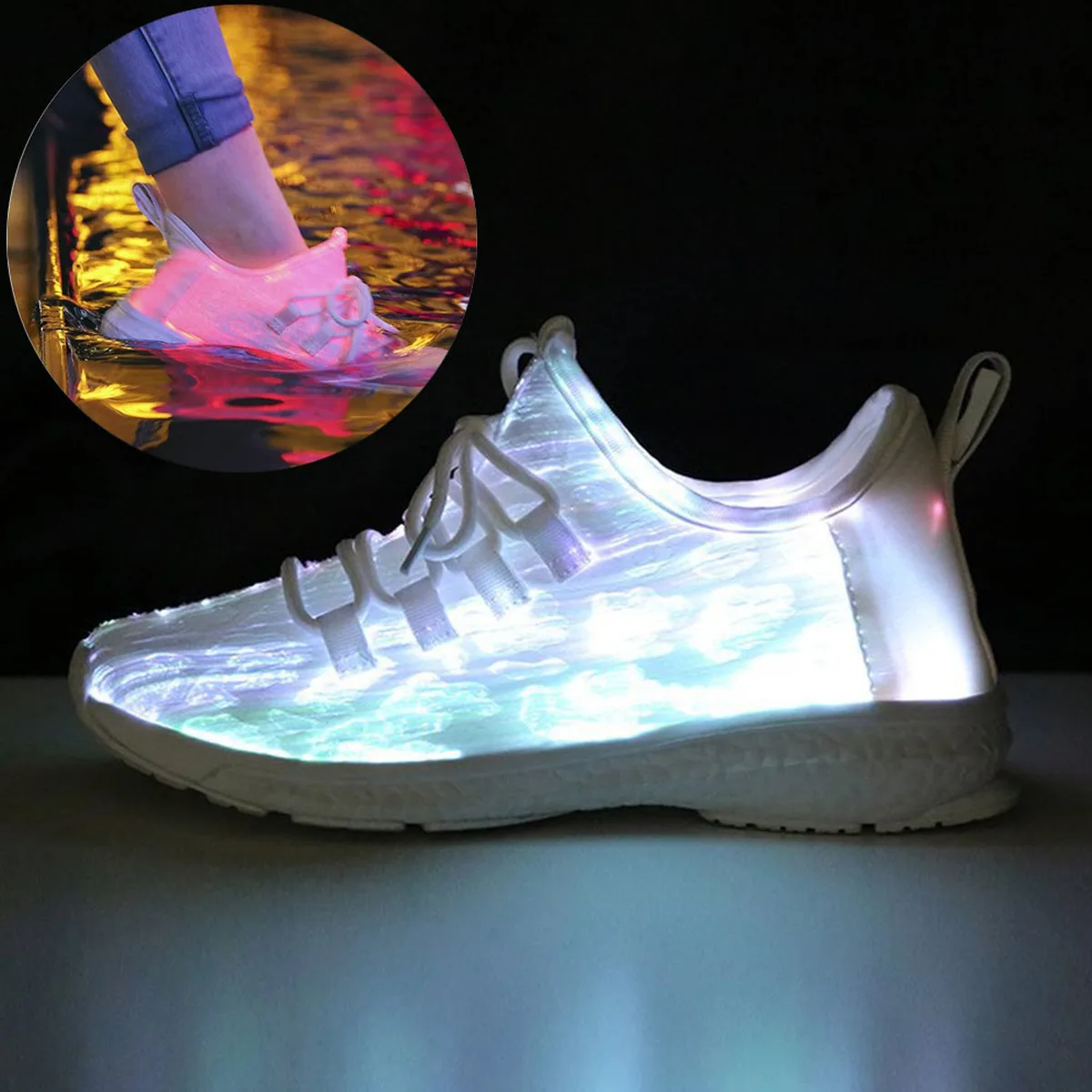 New Sports Night Running Casual Shoes for Unisex Rechargeable Colorful Luminous Waterproof LED Lights Couple Ghost | Обувь
