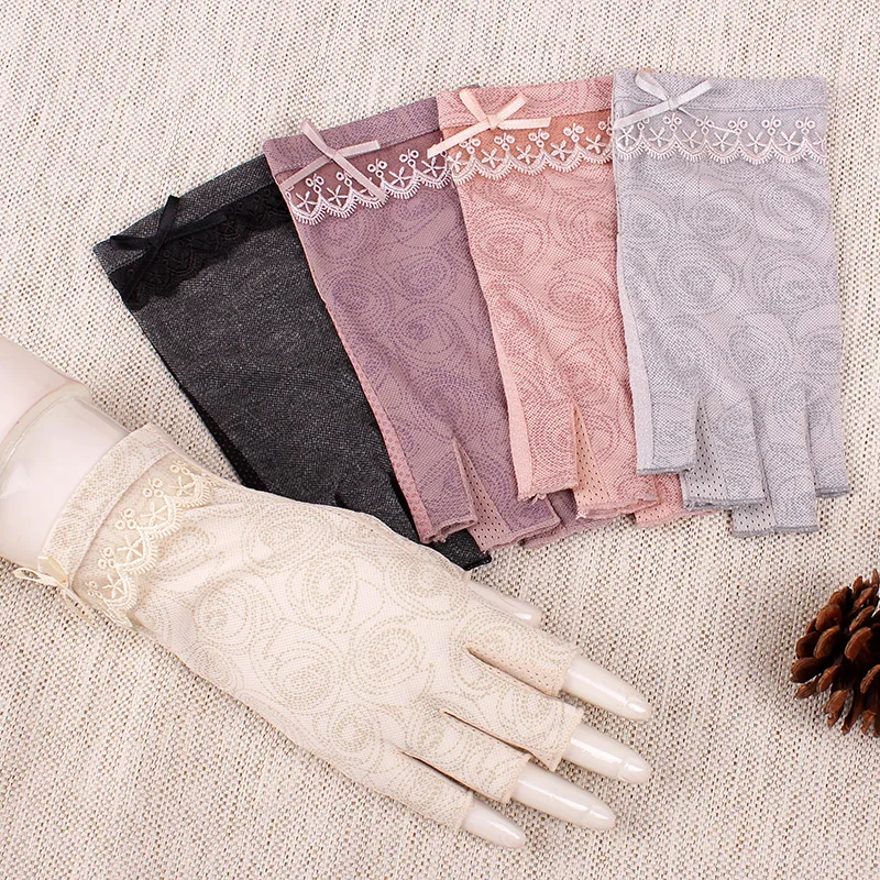 Realbywomens fingerlessgloves лето солнцезащитный крем Guantes Винтаж варежки Шнуровка с бантиком