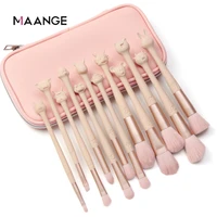 maange chinese zodiac 12pcs pink makeup brushes make up brush 1pc cosmetic bag women blush powder foundation beauty tool