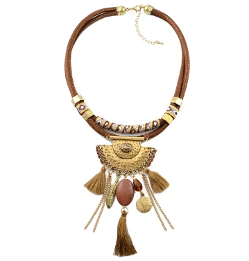 Coffee Necklace Турецкая Этническая Цыганская Кожа Веревка Длинная Бахрома Кисточкой кулон ожерелье и серьги наборы для женщин богемный ручной работы ювелирные наборы - Окраска металла: Coffee Necklace