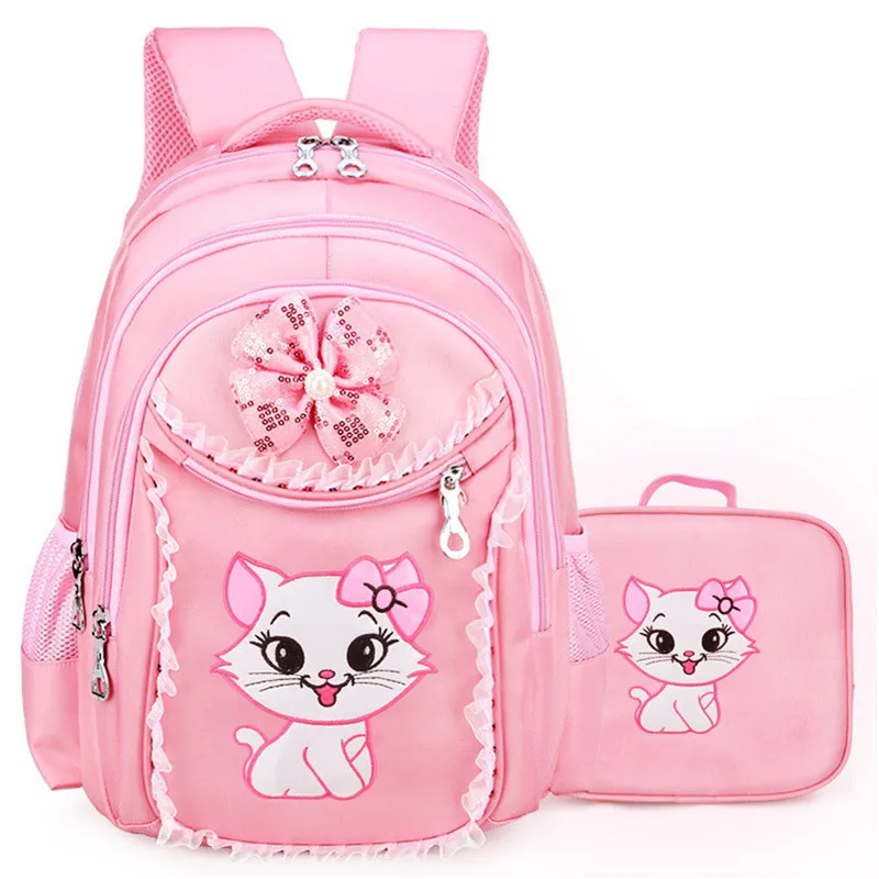 pink big set Милые школьные сумки для девочек с рисунком кота, Детский рюкзак, детский школьный рюкзак, сумка для девочек - Цвет: pink big set