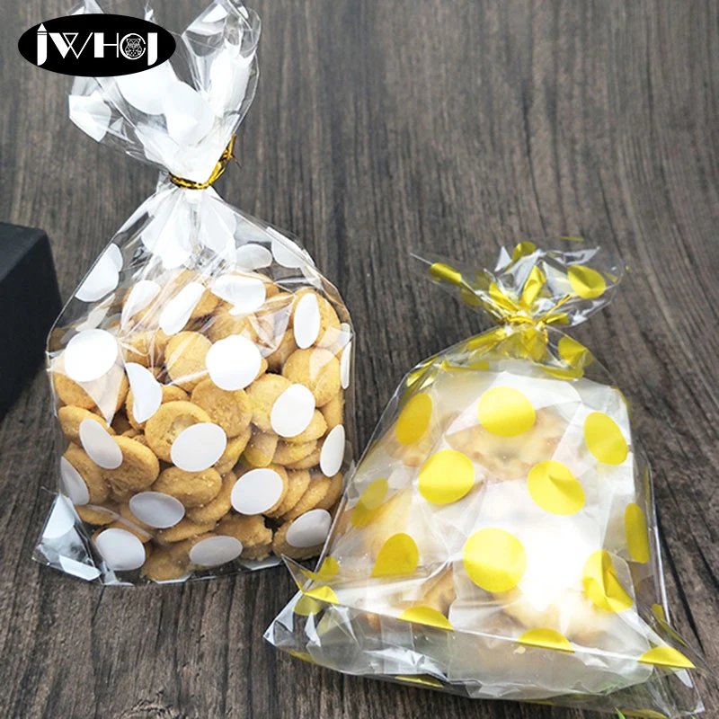 25 шт 13x21 см Белый Золотой горошек дизайн Подарочный мешок для печенья на